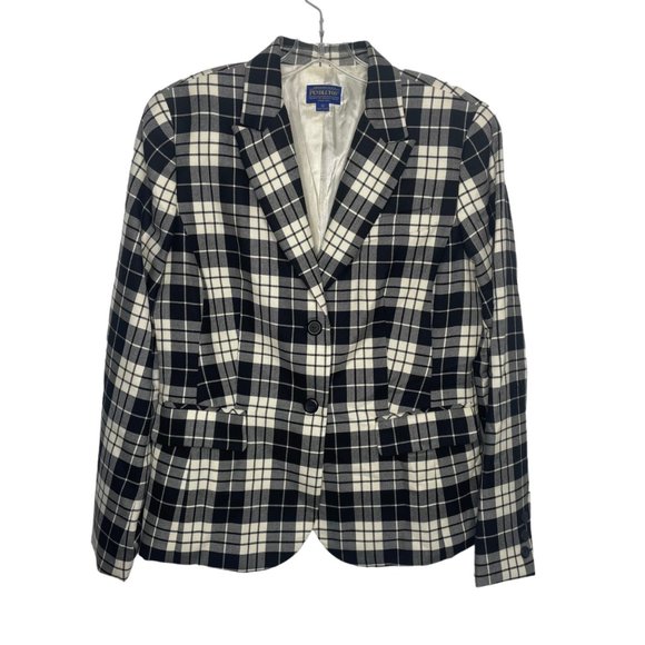 Pendleton Jackets & Blazers - Pendleton Womens Blazer Womens Size 10 Plaid Black White Vintage 2 Button Wool